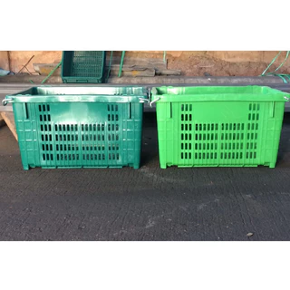 ลังพลาสติกหูเหล็ก 25kg. ขนาด 38 x 59 x 33 cm. เกรดบรรทุกหนัก (1 คำสั่งซื้อไม่เกิน 10 ใบ)