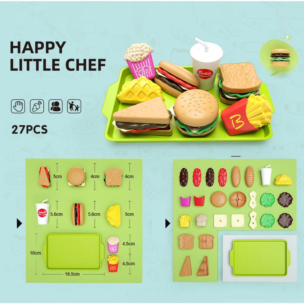 (พร้อมส่ง)27 Pack Kids Burger Pretend Cooking Playset มินิครัวอาหารปลอมของเล่น