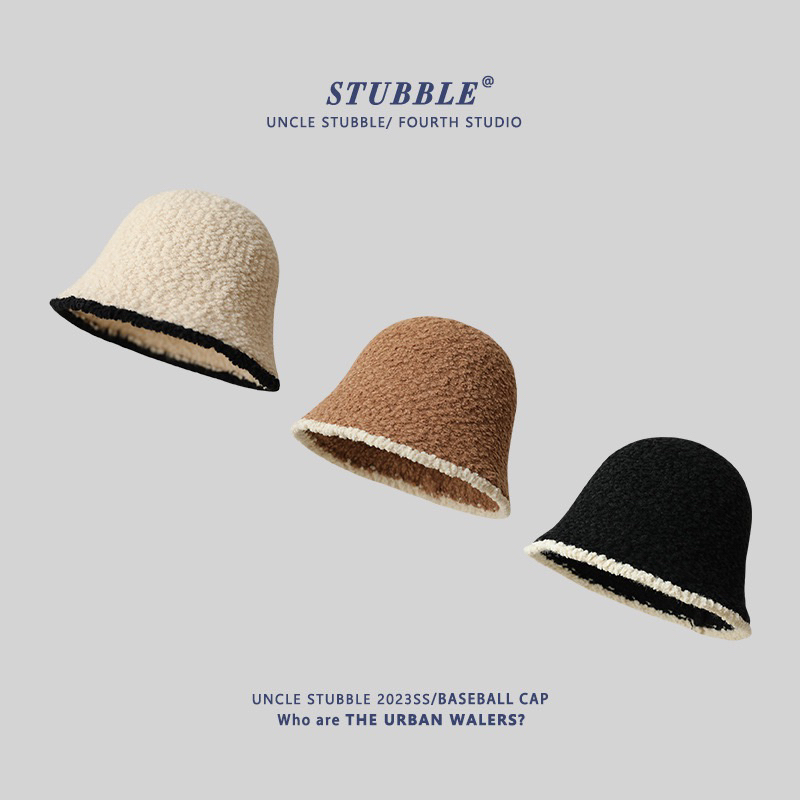 [พร้อมส่งในไทย] หมวกบักเก็ต ขนเทียม ทรงปิดหน้า สไตล์เกาหลี