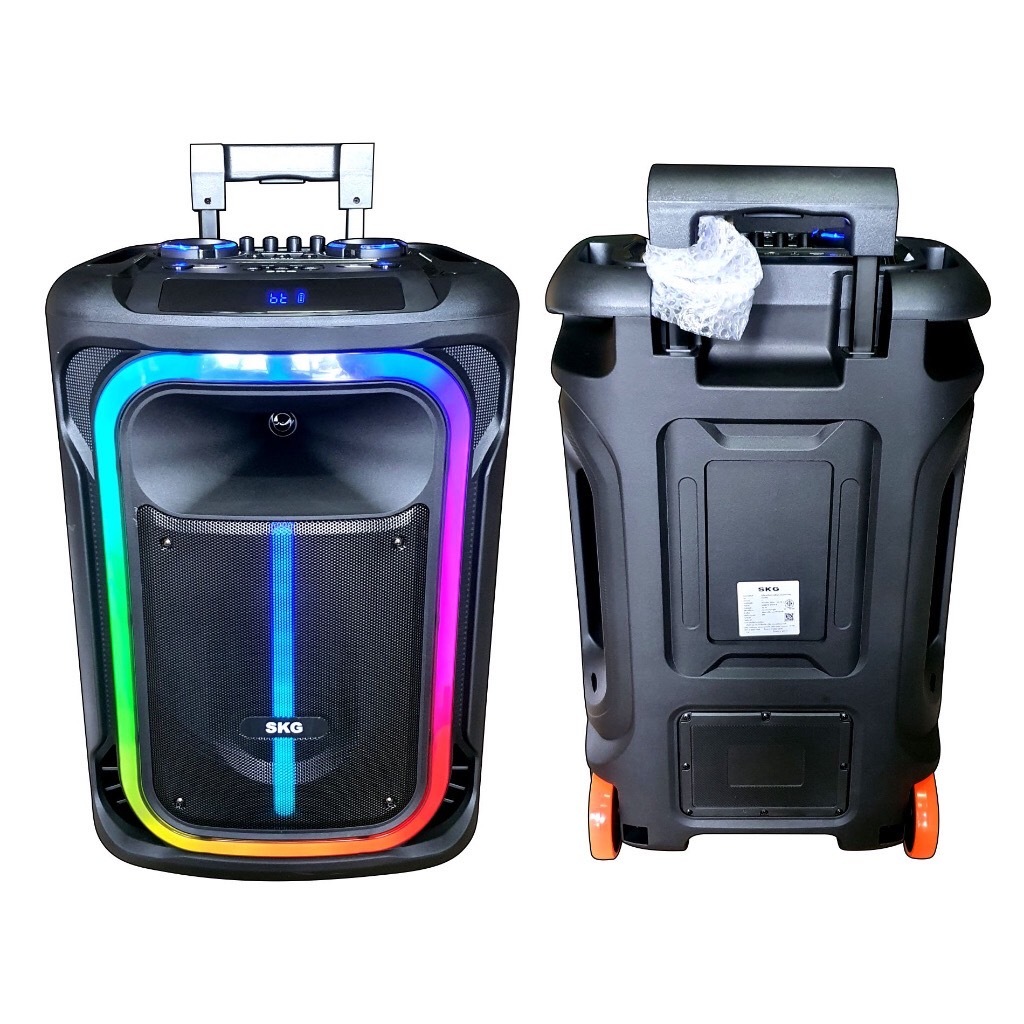 SKG ลำโพงล้อลาก 15 นิ้ว 9000 W ไมค์ลอย 2ตัว ไฟวิบวับ (ปิด-เปิดได้) รุ่น KG-058 สีดำ