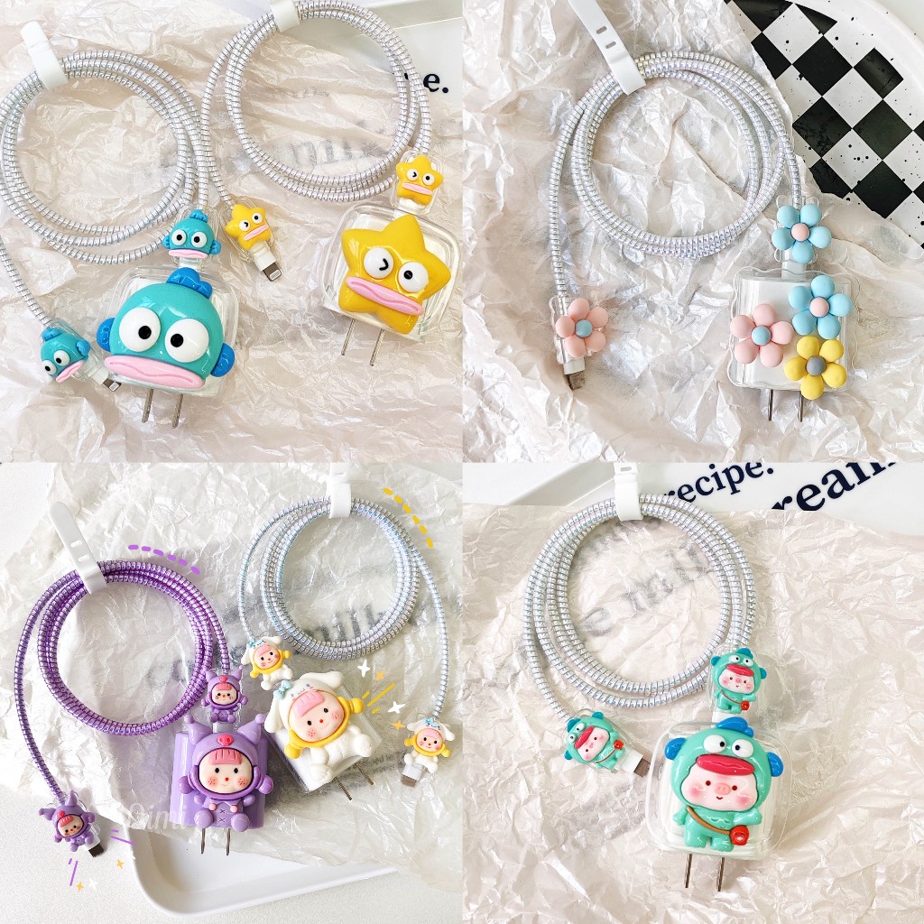 เคสหัวชาร์จ ลายการ์ตูน ตัวถนอมสาย USB 20w 18w ชุดพันสาย