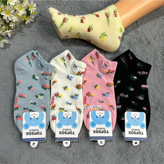 Topsockถุงเท้าข้อสั้นลายการ์ตูน 1แพ็ค10คู่ ขนาดฟรีไซส์ ผู้ใหญ่ ลายน่ารักสีสดใส่ สินค้าคละลาย ผ้าดี ผ้านิ่ม ใส่สบายจ้า