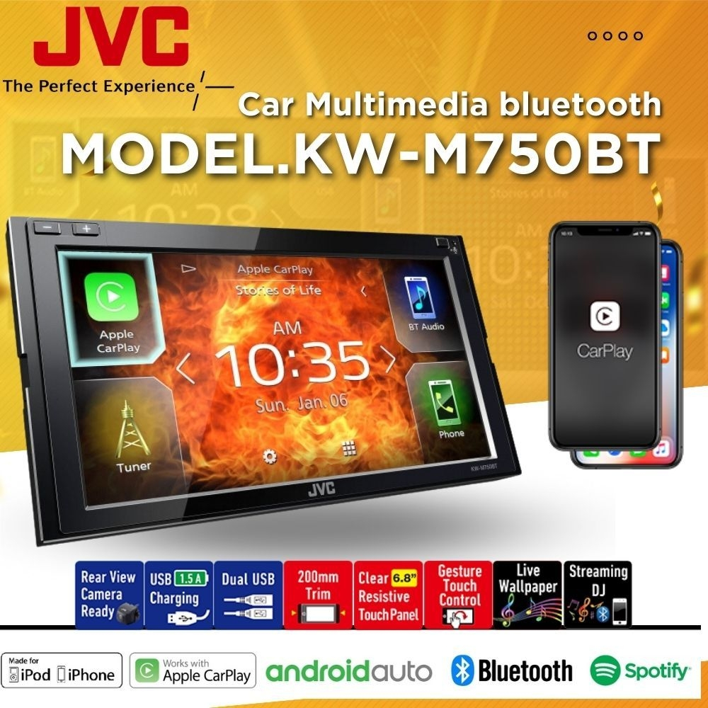 JVC KW-M750BT เครื่องเสียงรถยนต์จอ 2DIN ขนาด6.8 นิ้ว Bluetooth /Android Auto /Apple CarPlay /Air Mirroring