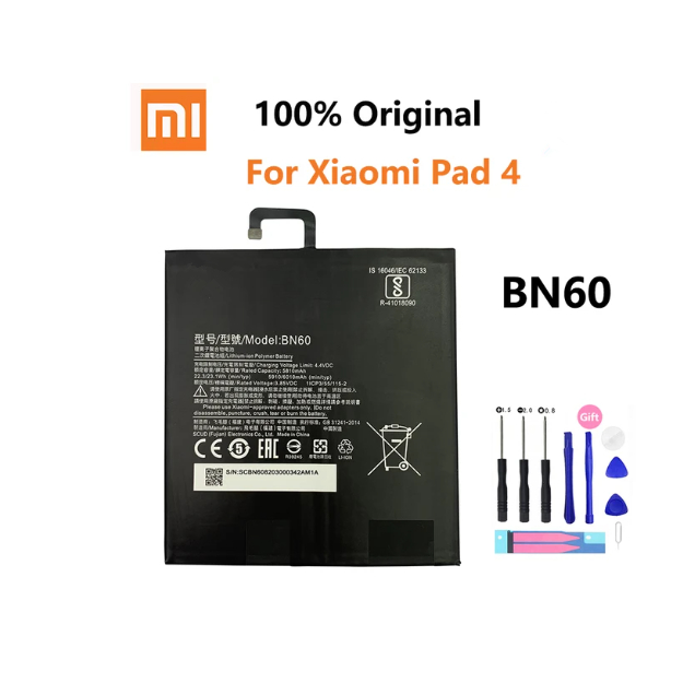 100% ต้นฉบับ Xiaomi [BN60] แบตเตอรี่สำหรับ Xiaomi Pad 4 แท็บเล็ต Pad4 MiPad4 เปลี่ยน 6010mAh ของขวัญเครื่องมือ + กาวกาวด