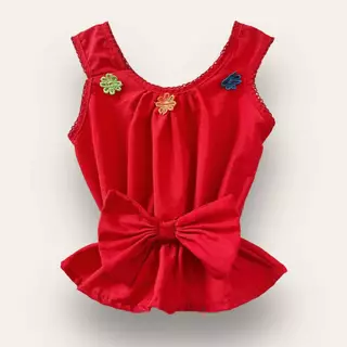 เสื้อคอกระเช้าเด็ก คอถัก รุ่นมีโบว์ ติดดอกไม้ สีสันสดใส ผ้านิ่ม สีไม่ตก