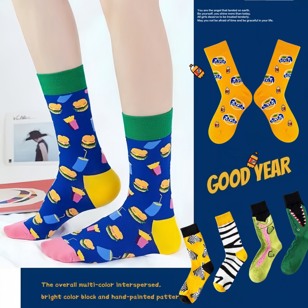 ถุงเท้าหลอด ถุงเท้าผ้าฝ้ายลายการ์ตูน ลายสัตว์ต่างๆcreative couple socks Europe and for men and women cotton socks