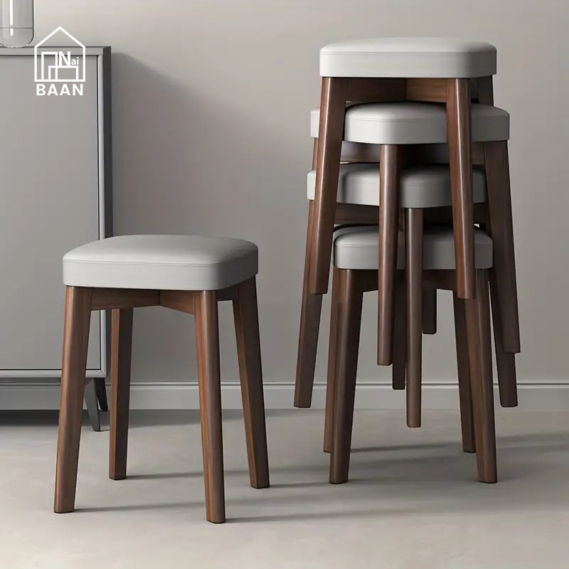 Naibaan เก้าอี้ไม้ Minimal สูง 46 ซม.รับน้ำหนักได้ 150 กก. เบาะผ้า / เบาะหนัง Wooden Chair