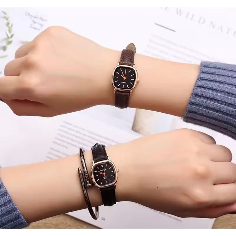 นาฬิกาข้อมือหน้าปัดสี่เหลี่ยม สายหนัง