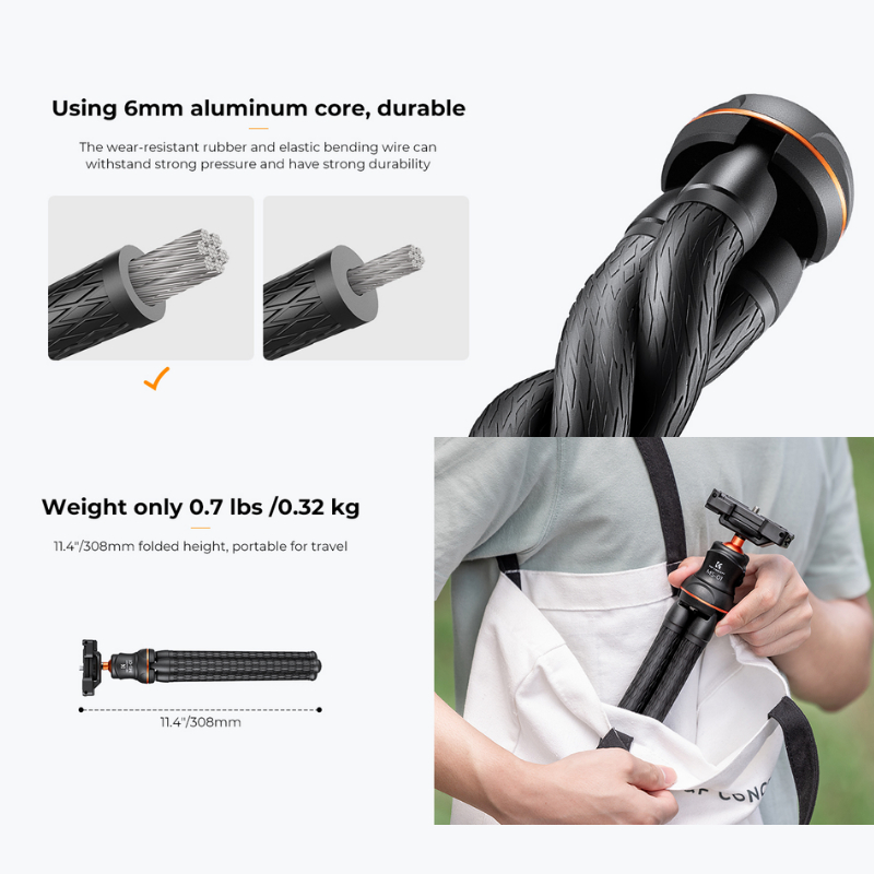 ขาตั้งกล้องหนวดปลาหมึก K&F ขนาดเล็กแบบยืดหยุ่น พร้อมรีโมทBluetooth (KF09.129)
