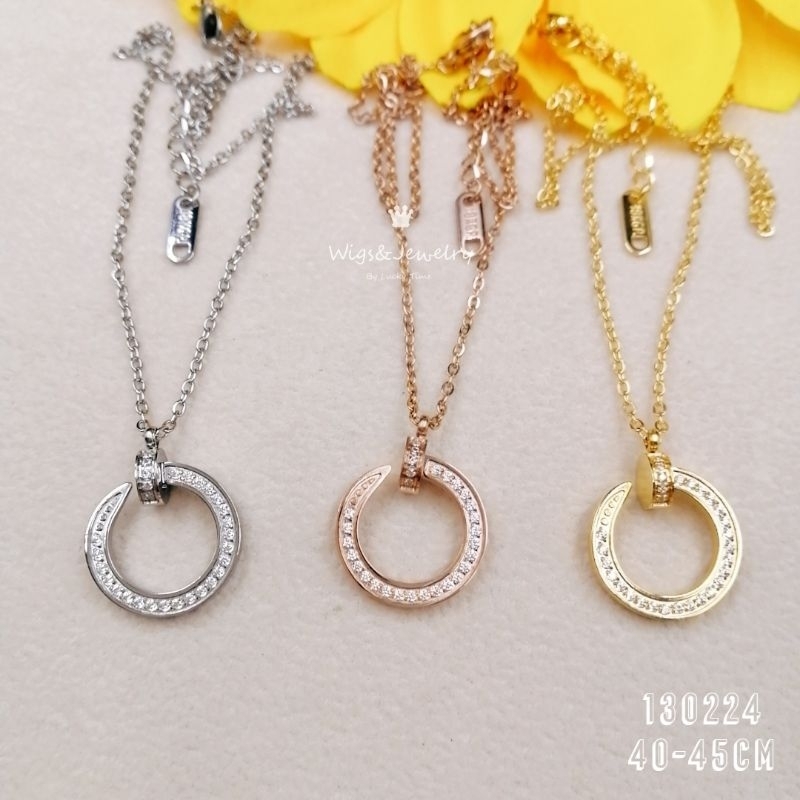 สร้อย​คอ​ลาย​ตะปู​ฝังเพชร​CZ​ สแตนเลส​แท้​