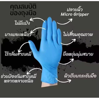Bossgloves ถุงมือยางไนไตร สีฟ้า สีดำ สีม่วง สีเทา สีชมพู (100ชิ้น) เกรดA แบบหนา ไม่มีแป้ง ถุงมือใช้เก็บยางใช้สัมผัสอาหาร