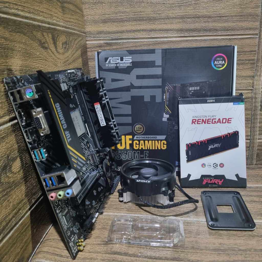CPU AMD RYZEN 5 3600 6C/12T + ASUS B550M E TUF GAMING (AM4) + RAM 16GB 8x2 BUS 3200 RGB มือ2 ใช้งานป