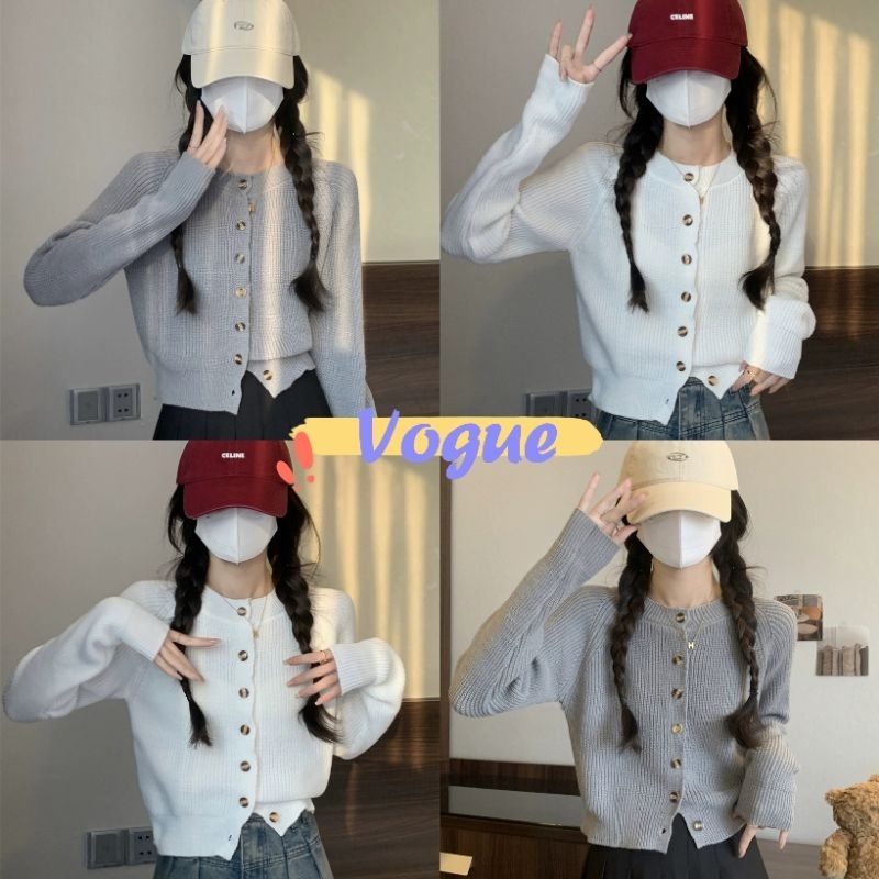 Vogue พร้อมส่ง เสื้อไหมพรมแขนยาว คอกลม กระดุมด้านหน้า (M1139) -C