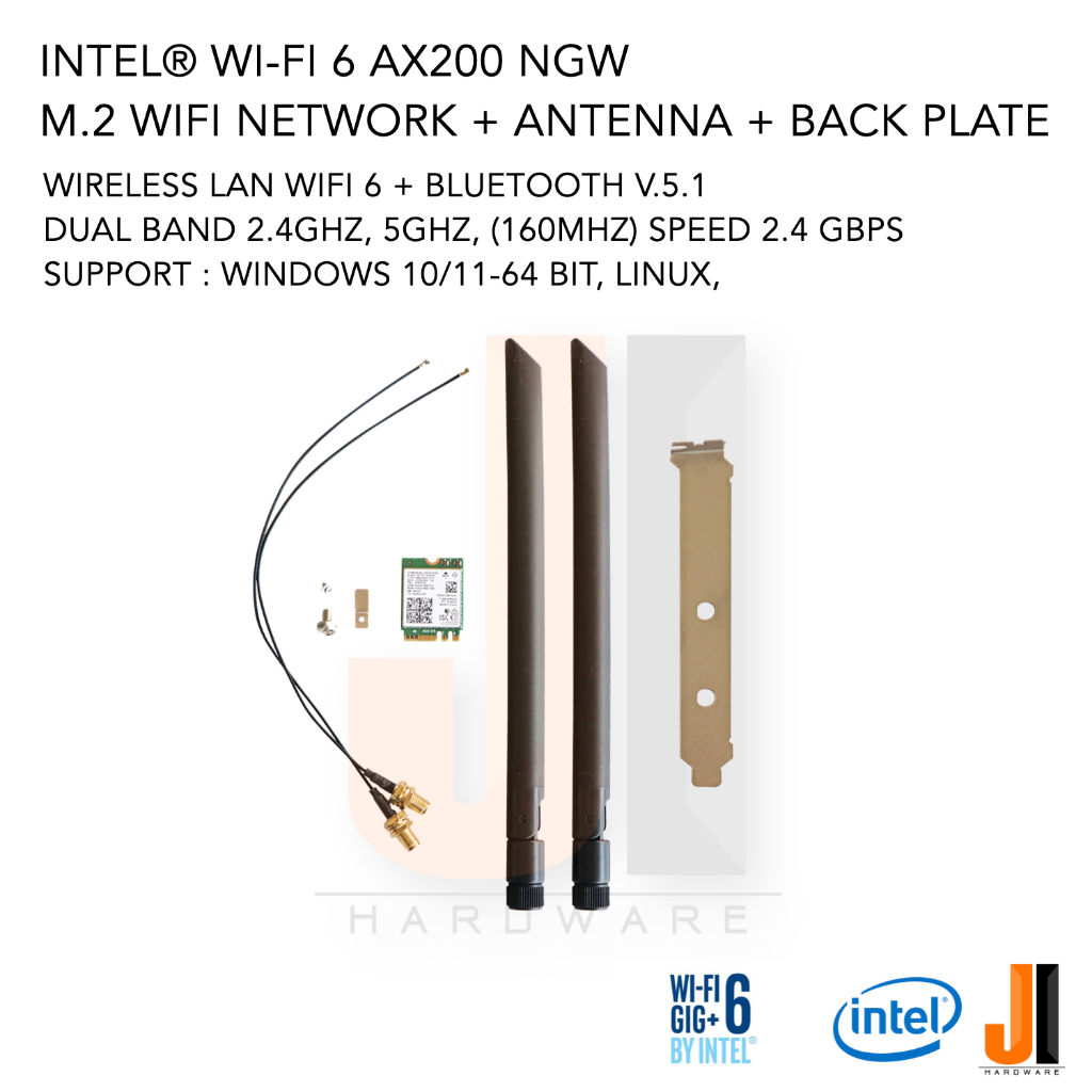 Intel® Wi-Fi 6 AX200 card for PC M.2 wifi  + bluetooth v.5.1 dual band + Antenna + Back Plate (ของใหม่มีการรับประกัน)
