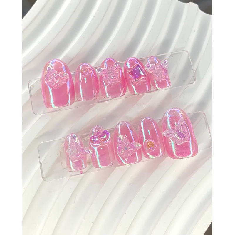 เล็บเจลแท้ราคาถูก100%(ลายผีเสื้อชมพู)(พร้อมส่ง)