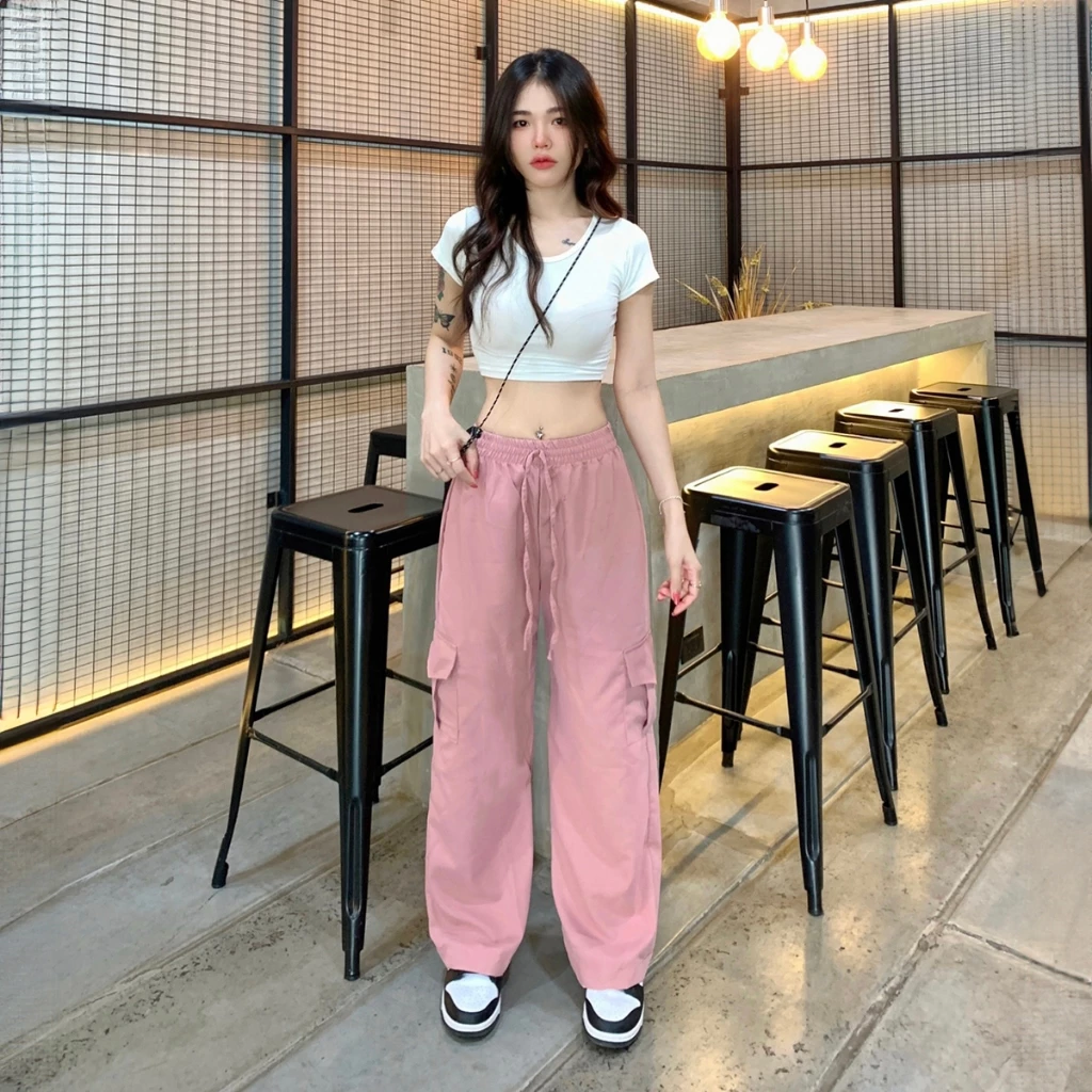 กางเกงคาร์โก้ เอวฟรีไซต์ยางยืด กระเป๋าใช้งานได้จริง 🎀 ผ้าไมโครใส่ง่ายไม่บาง รุ่น กางเกงคาร์โก้