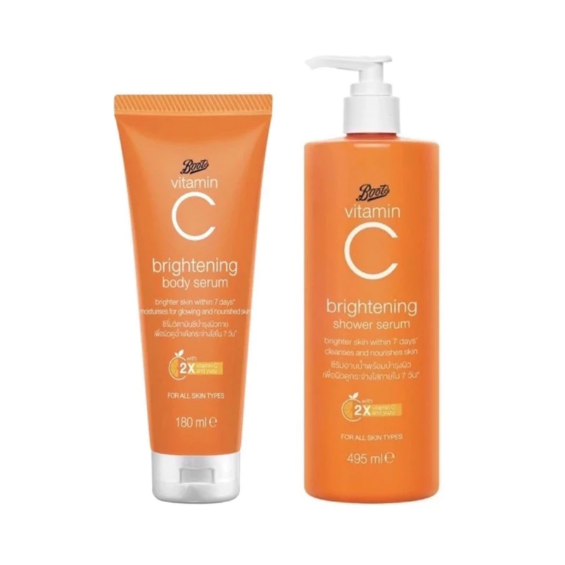 พร้อมส่ง ✅Boots Vitamin C Brightening Body Serum บู๊ทส์ วิตามิน ซี ไบร์ทเทนนิ่ง บอดี้ ซีรั่ม & ครีมอาบน้ำ