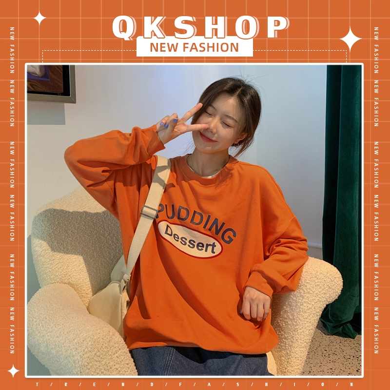 QKshop   ขายดี เสื้อสเวตเตอร์แขนยาว มี 4 สีให้เลือกตำเลยน้าาา พิมพ์ลายสวยๆ สไตล์โคเรีย ทรงหลวมใส่สบายไม่อึดอัด