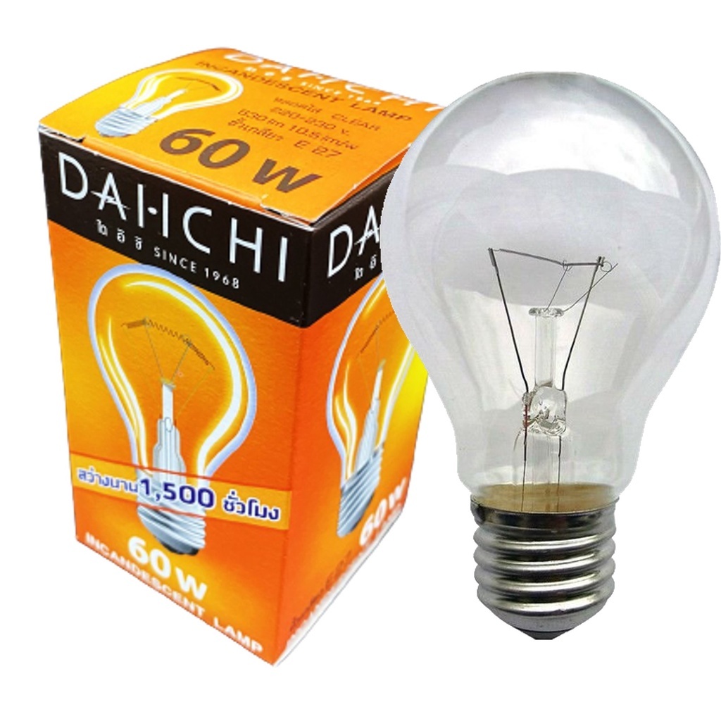 DAI-ICHI หลอดไฟ เกลียว ไดอิชิ  60W, 100W หลอดใส้ หลอดแรงเทียน หลอดไฟให้ความร้อน ขั้ว E27