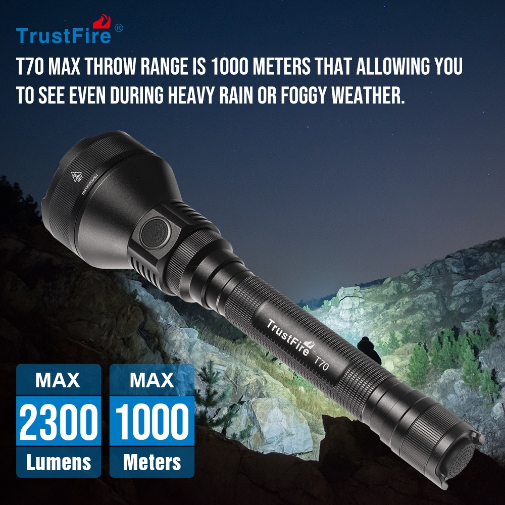Trustfire T70 Flashlight 18650 2300LM LED TORCH ไฟตั้งแคมป์กลางแจ้งที่มีประสิทธิภาพสูง
