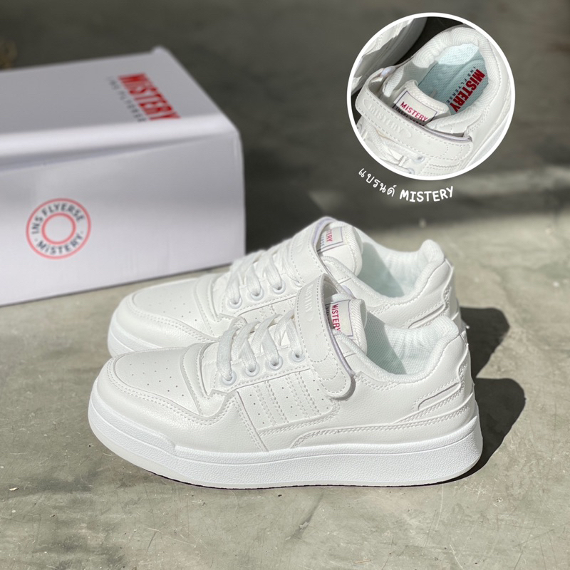 (พร้อมส่งจากไทย) แบรนด์ MISTERY รองเท้าผ้าใบหนังนิ่มแบบผูกเชือกและมีตีนตุ๊กแกปรับให้กระชับได้ รุ่น M