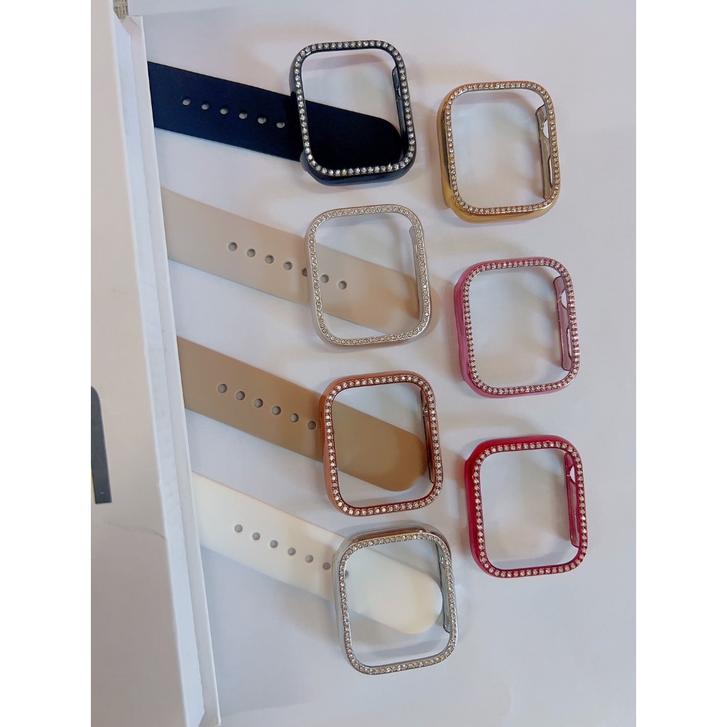 พร้อมส่ง จากไทย สายยางเรียบ+เคสเพชร 1 แถว เข้าเซ็ต แมทช์ ใช้ได้กับ Smart Watch 9 8 7 6 5 4 Se และรุ่