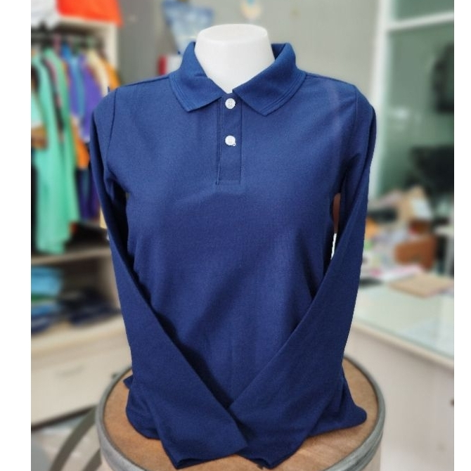 เสื้อโปโลแขนยาว สีกรมท่า ทรงผู้หญิง