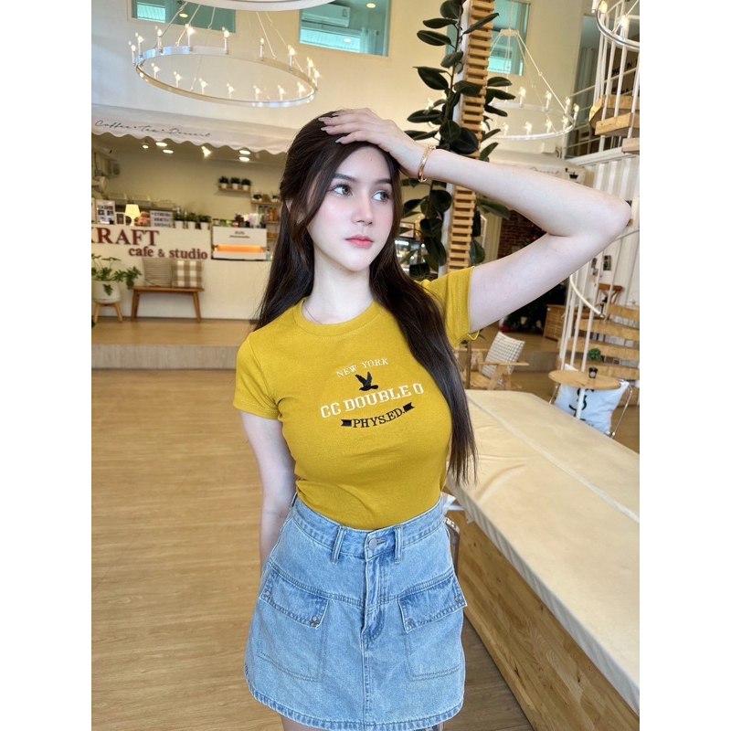 เสื้อยืดนมโตคอกลม/ปักนกCC #XS,S,Mเท่านั้น(พร้อมส่ง)