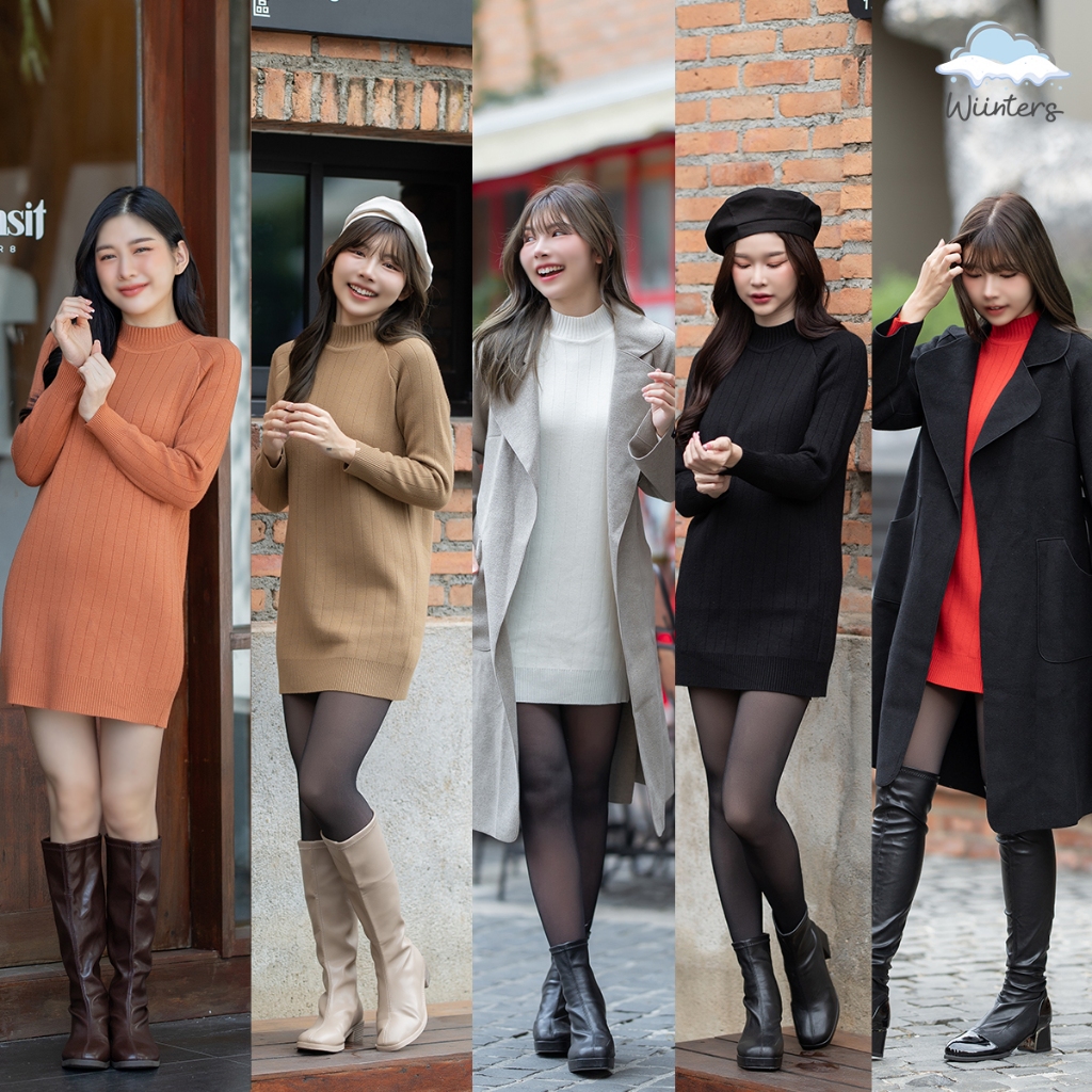 [ Melbourne Heattech Dress ] 6 สี I เดรสบุขน เดรสไหมพรม ผ้าร่อง บุขน กันหนาวติดลบ