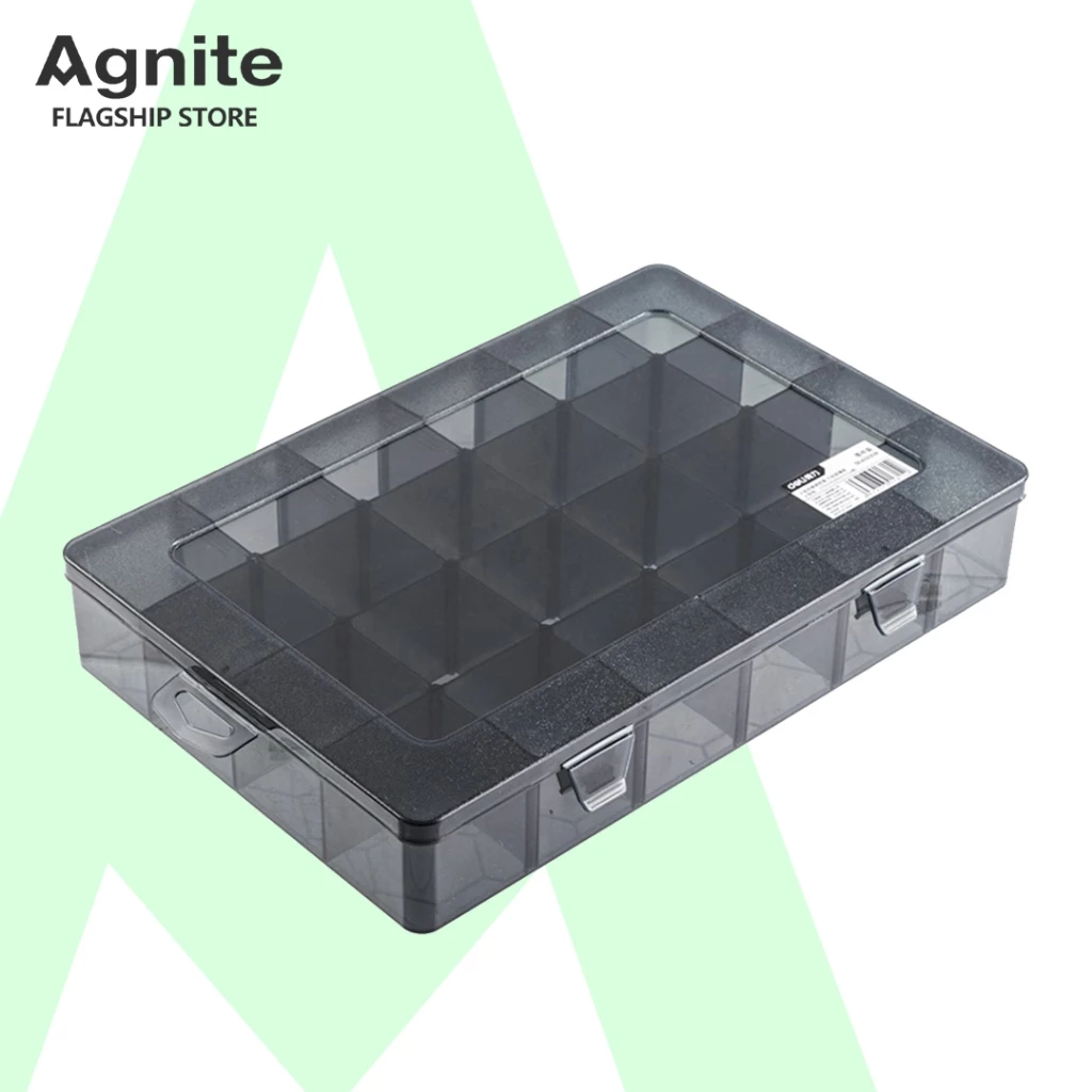 Agnite กล่องเก็บเหยื่อตกปลา กล่องเก็บอุปกรณ์ตกปลา มีตะขอแขวน มีช่องกั้น มีตัวล็อคฝา Fishing Box