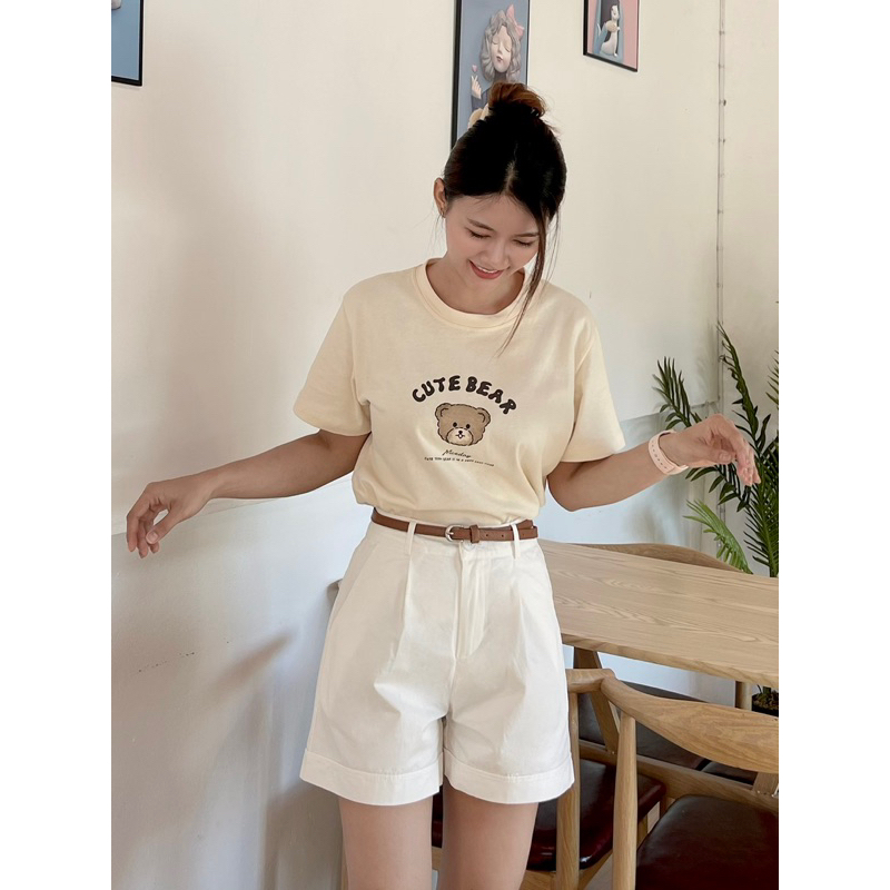 กางเกงผ้าขาสั้นพร้อมเข็มขัด E21