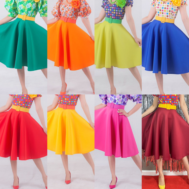 กระโปรงสีพื้น กระโปรงทองกวาว กระโปรงย้อนยุค
