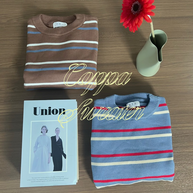 Coppa Sweater (สินค้าพร้อมส่ง) เสื้อสเวตเตอร์ไหมพรม ลายทางสลับสี