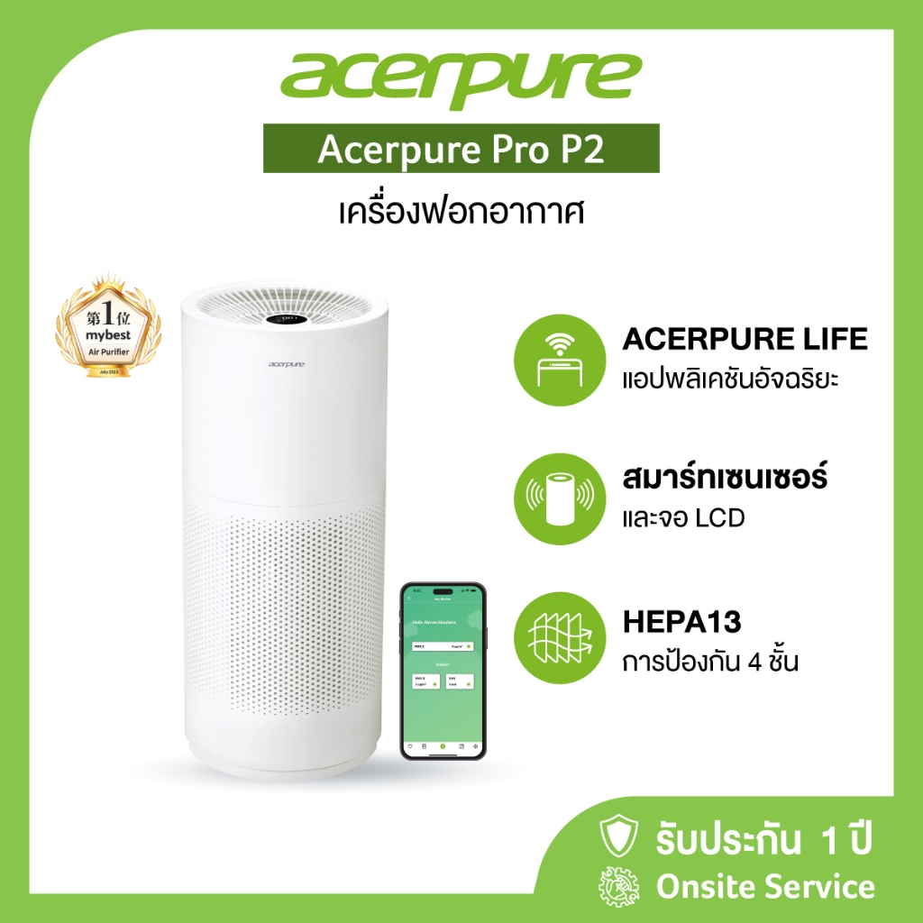 Acerpure P2 เครื่องฟอกอากาศ Air Purifier แผ่นกรอง HEPA 4-in-1ป้องกัน 4 ชั้น กรองฝุ่น PM 2.5