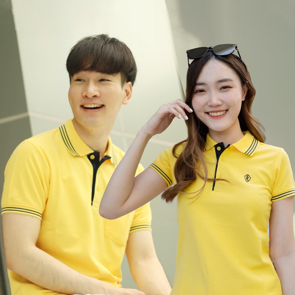 POLOLAND เสื้อโปโลคู่ เสื้อทีม รุ่นไลน์ - สีเหลือง (ชายทรงตรง และหญิงทรงเข้ารูป)