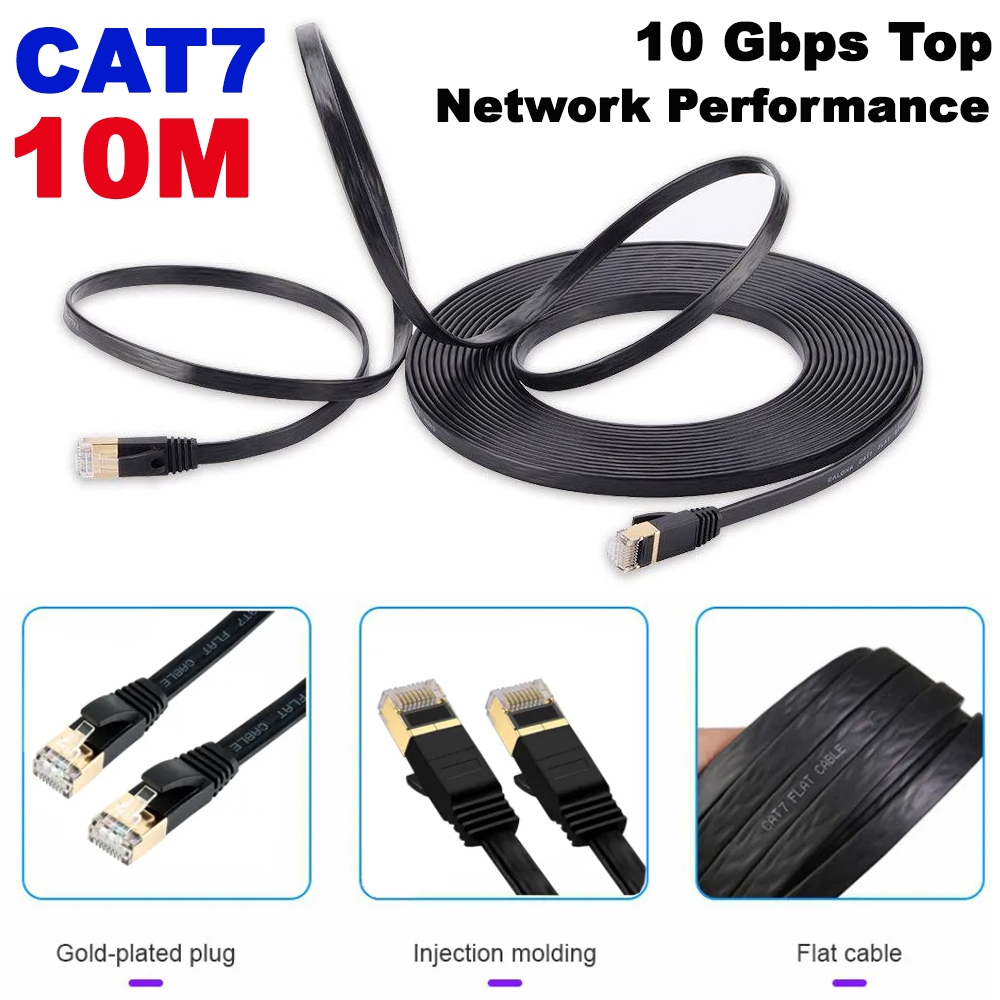 10m สายแลน CAT7 แบบแบน (ใช้แทน CAT5e CAT6 ได้) Ethernet RJ45 Cat7 shield Lan Cable UTP flat Network