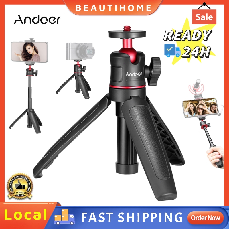 คูปอง ฿8 Andoer MT-08 ขาตั้งกล้อง แบบสามขา ขนาดเล็ก ขยายได้ พร้อมสกรูเมาท์หัวบอล 1/4 นิ้ว สําหรับเซลฟี่ เดินทาง สีเทา