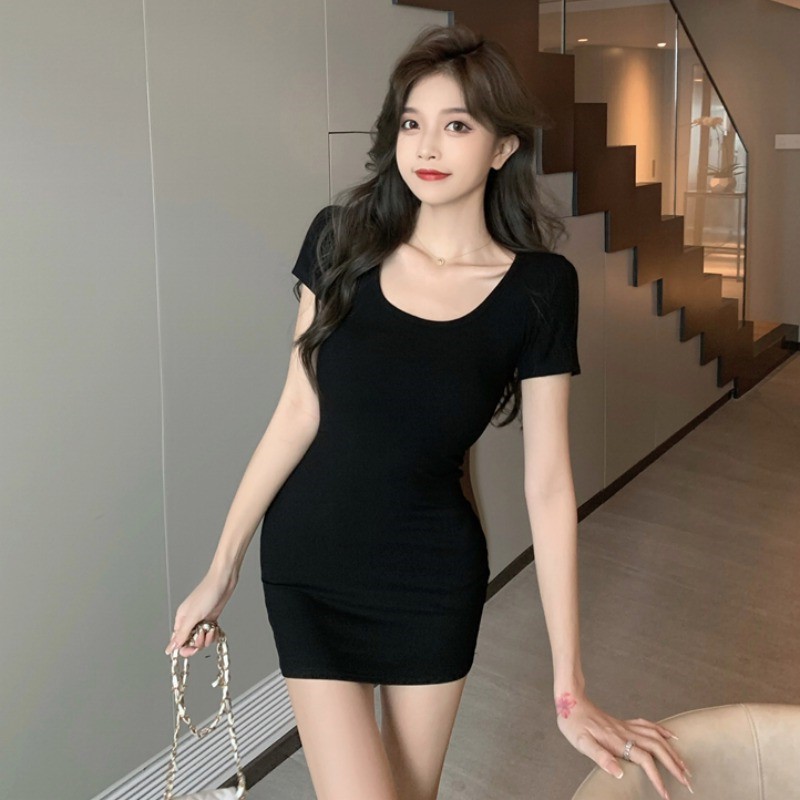 ( 9908 ) เดรสผู้หญิง ทรงเข้ารูป คอกว้าง แขนสั้น มินิเดรสสุดเซ็กซี่