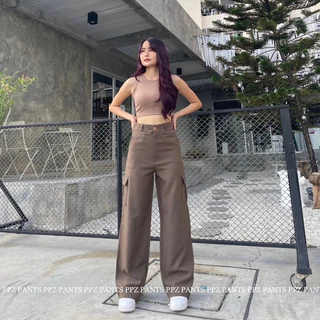 S-3XL🌵กางเกงคาร์โก้ ขากระบอก เอวสูง กระดุมหน้า กางเกงคาร์โก้ผู้หญิง