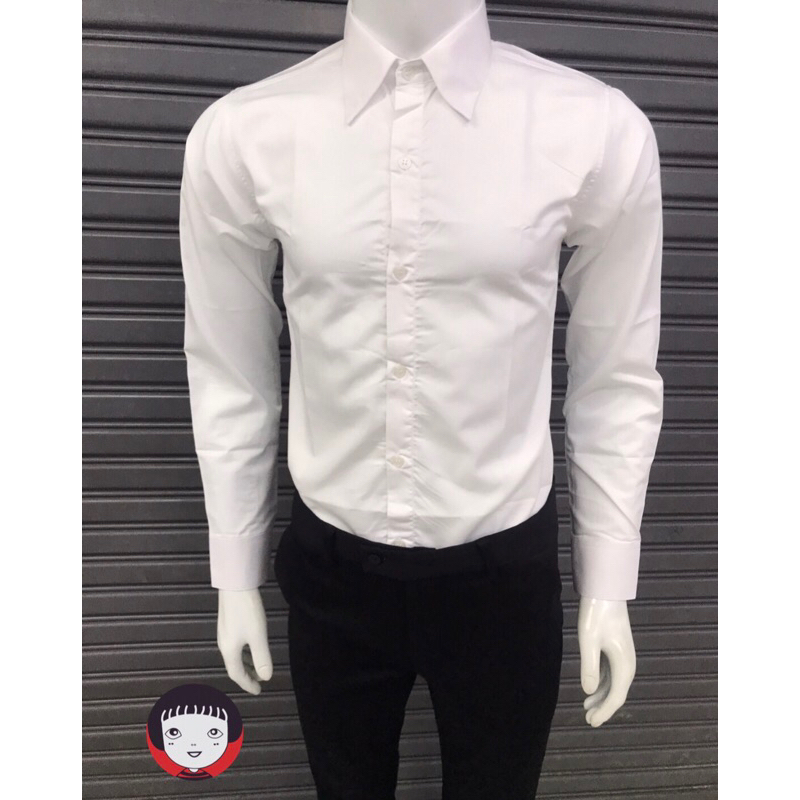 “ขาวนวล slim”เสื้อเชิ้ตแขนยาวผู้ชาย ไม่มีกระเป๋า (อก 36-50นิ้ว)