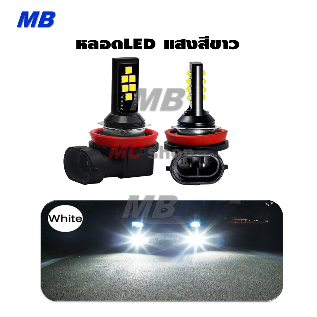 หลอดไฟตัดหมอก H11 H3 HB4 9006 LED 12 smd led 12v * แสงสีขาว แพ็ค 2หลอด *