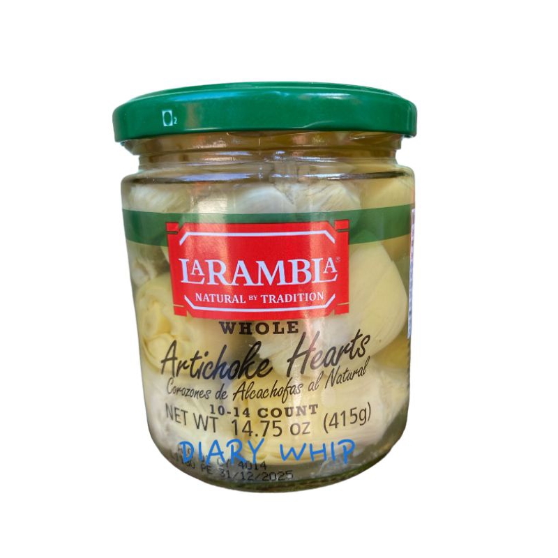 LARAMBLA  WHOLE  ARTICHOKE  HEARTS  415  G. ลาแรมบลา อาร์ติโช๊คฮาร์ดในน้ำเกลือขนาด 415 กรัม