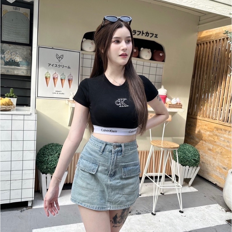 เสื้อครอปแขนสั้น/ใส่สบาย อกXS,S,Mเท่านั้น