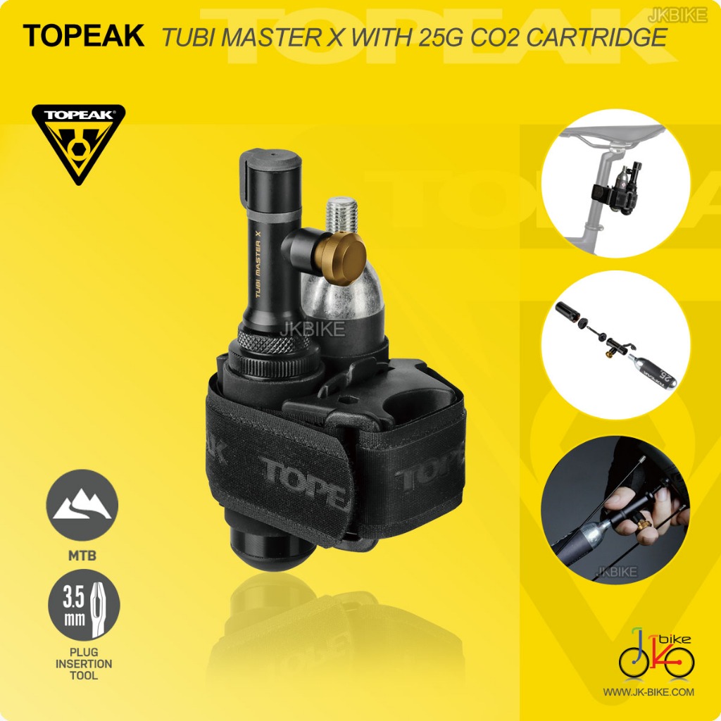 NEW! ชุดแก๊สเติมลมจักรยาน+ชุดซ่อมยางจุ๊บเลส  TOPEAK TUBI MASTER X WITH 25G CO2 CARTRIDGE