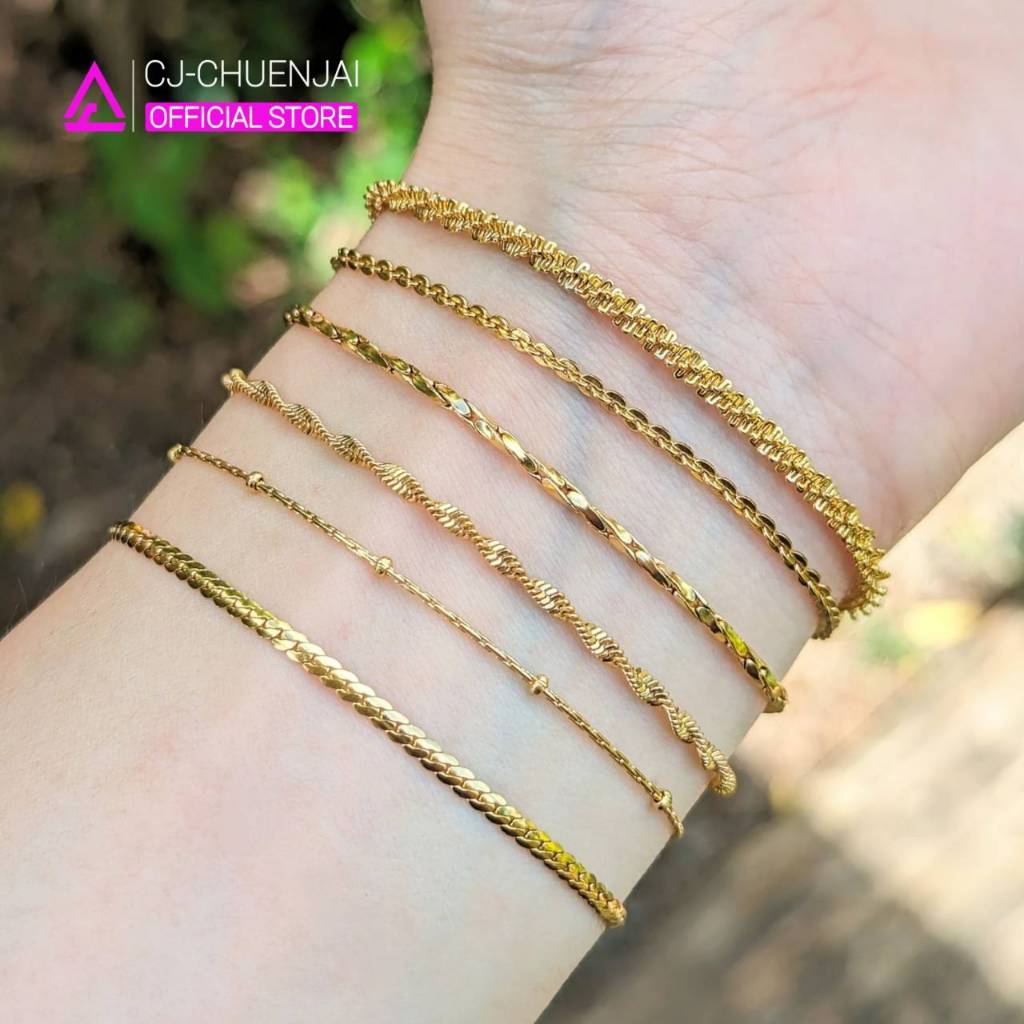 CJ ข้อมือผู้หญิง สแตนเลสทองเลเซอร์ 22k แท้ ไม่ลอกไม่ดำไม่คัน