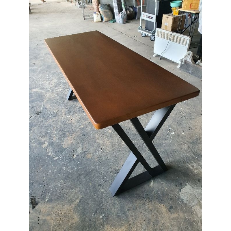 โต๊ะอาหาร โต๊ะทำงาน ไม้ยางพาราประสาน สีวอลนัทด้าน ขา ZX ดำ ขนาดกว้าง80cmxยาว120cmxสูง75cm