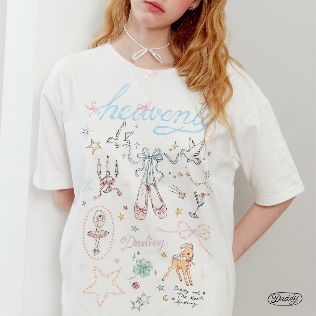 DADDY | Heavenly Over size T-Shirt เสื้อทรง oversize เป็นลวดลายเกี่ยวกับบัลเล่ต์ สุดน่ารัก