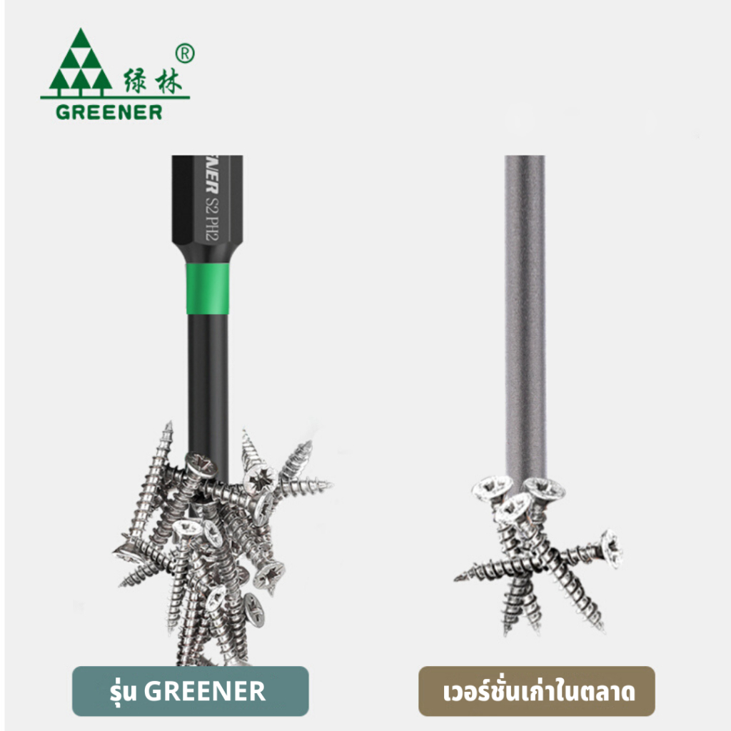 GREENER ดอกไขควงแฉก PH2 ดอกสว่านไขควงแม่เหล็ก กันลื่น 25 50 65 70 90 127 150 มม ไขควง