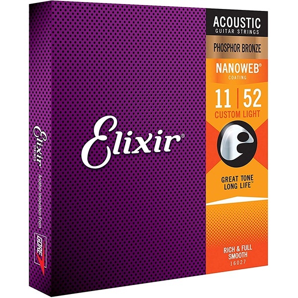 Elixir Nanoweb สายกีตาร์อะคูสติก Phosphor Bronze 10/11/12 เครื่องวัด 16002 16027 16052 16102