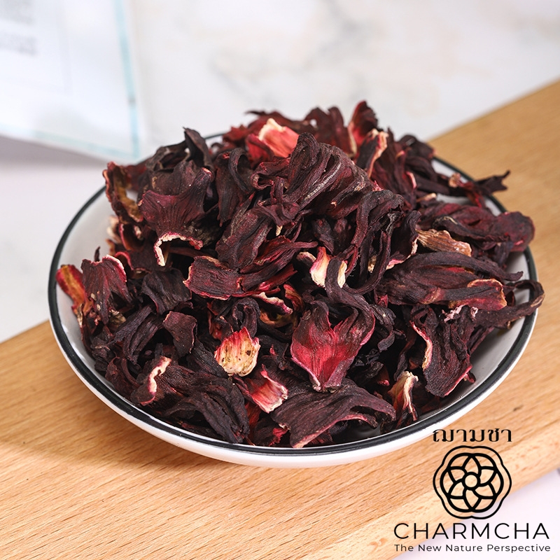 กลีบกระเจี๊ยบแดง (Roselle Tea) แกะเมล็ดออกทำให้ชงชาได้เข้มข้นสะอาดขึ้น สำหรับชงชาหรือชาผลไม้ได้ กระเจี้ยบ  ฌามชาCharmcha